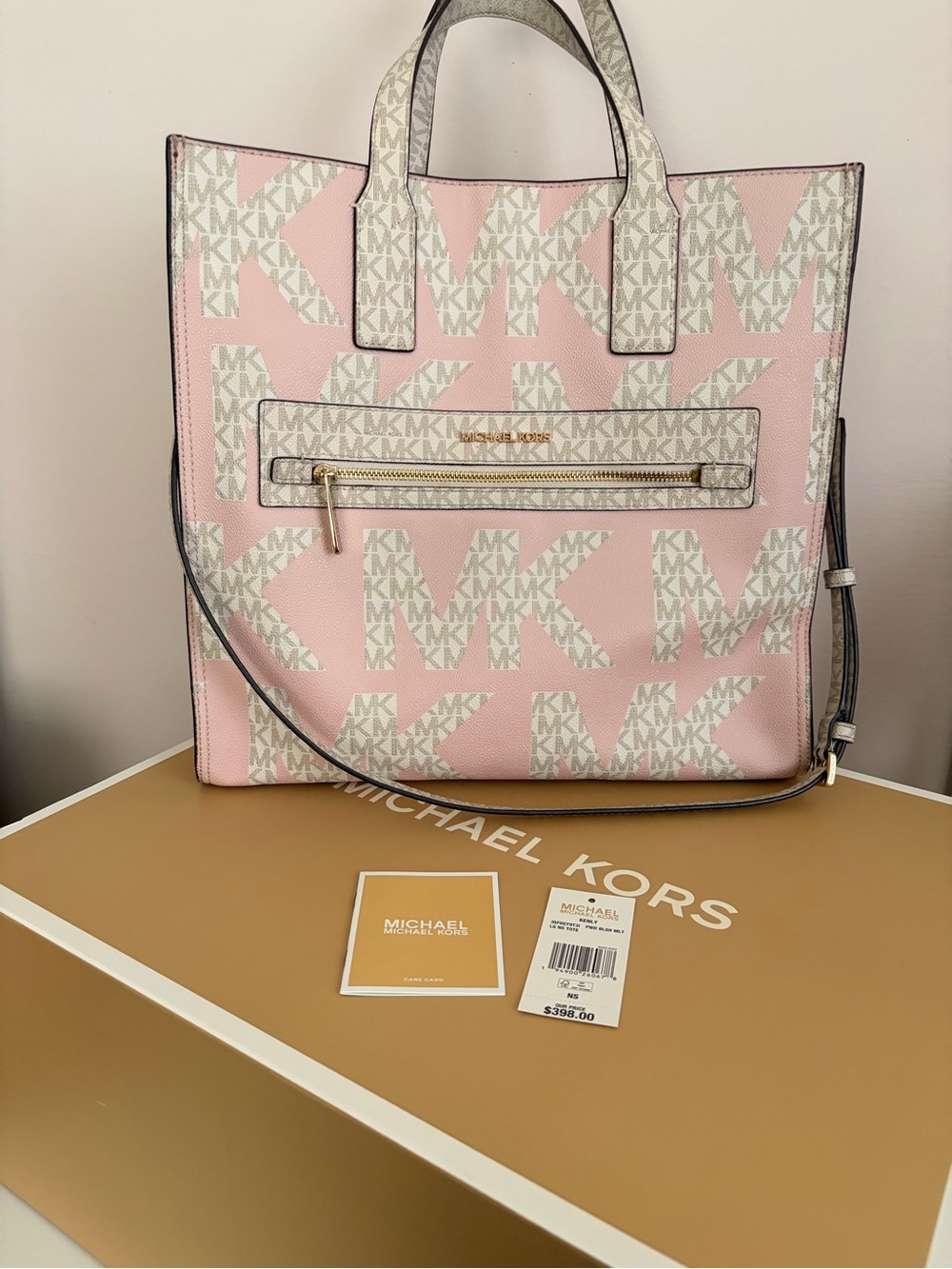 Michael Kors Kenly Powdered Blush and White MK Logo Tote